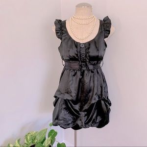 Black Satin Bubble Hem Dress (S/M)